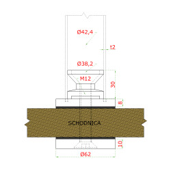 Držiak ø62mm pre spodné kotvenie stĺpika, AISI304 Držiak ø62mm pre spodné kotvenie stĺpika, AISI304